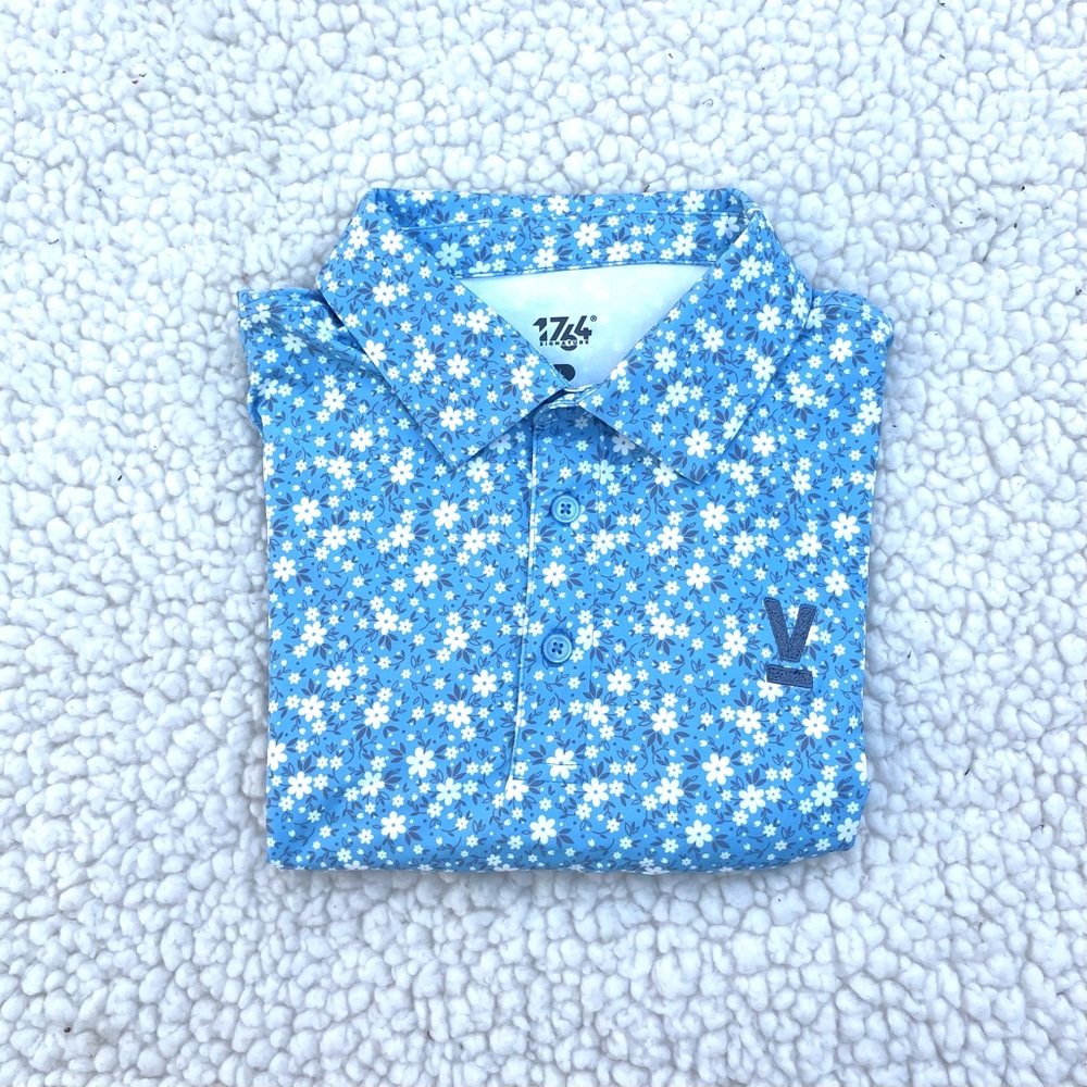1764 Mens Floral Short Sleeve Polo Shirt Sz Large